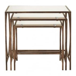 Fusion Living Nest of Tables with a Mirrored Top and Dark Gold Frame - Picture 1 of 2