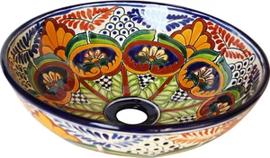 Fregadero de recipiente de baño hecho a mano de cerámica griega Talavera mexicana de 14 - Imagen 1 de 2