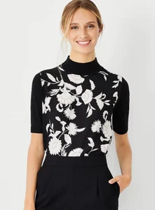 NEW NWT Baroque Floral Mixed Media Sweater Tee Size: XS Color: Black - Picture 1 of 2