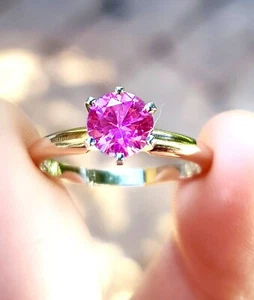0.60ct Natural Pink Sapphire Solitaire 14K Solid Yellow Gold Ring Engagement - Picture 1 of 9