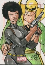 Marvel Bronze Age Sketch Card By Mauro Fodra Misty Knight & Iron Fist