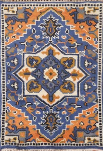 Alfombra azul/naranja geométrica Heriz Serapi india 2x3 alfombra hecha a mano - Imagen 1 de 15