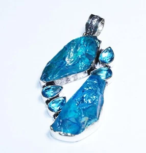 Sunshine Druzy Blue Topaz Handmade Gemstone Pendant Jewellery Size 3 Inches - Picture 1 of 4