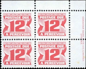 Canada MintNH VF Block of 4 12c Scott #J36a 1977-78 4th Issue Postage Due Stamps - Imagen 1 de 2