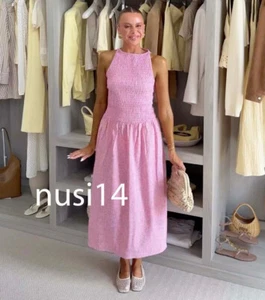 VESTIDO ZARA MUJER NUEVO SMOCKED GINGHAM MIDI ROSA BLANCO XS-XXL 3067/229/046 - Imagen 1 de 3