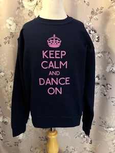 Keep Calm And Dance On Girls Medium Navy Blue Crew Neck Sweatshirt - Picture 1 of 5