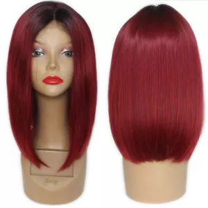Ombre kurze Bob Synthetische Spitze Perücken vorne #1b/rote Spitze Perücke hitzebeständig Damen - Bild 1 von 6
