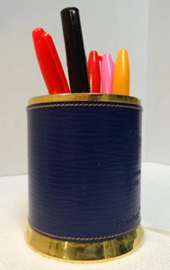Weighted Desktop Pen/pencil Holder Blue Leather Investor Relations - Picture 1 of 5