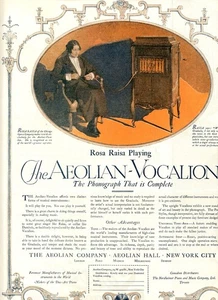 1920 Original Aeolian-Vocalion Phonograph Ad. Soprano Rosa Raisa Playing It. - Picture 1 of 2