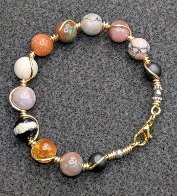 Pulsera pequeña de alambre de cobre con cuentas de 10 mm de piedras preciosas boho de otoño para mujer (16 cm) Foto 1 de 4