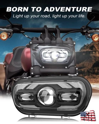 2008-2017 For Harley Dyna Fat Bob FXDF Upgrade 130W LED Headlight Hi-Lo DRL Lamp - Image 1 of 4