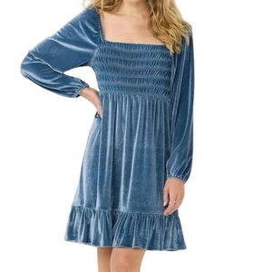 LC Lauren Conrad gesmoktes Samtkleid mit Volantsaum blau Größe PM BoxBM - Bild 1 von 5