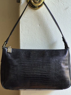 Cartera de hombro vintage Ann Taylor de cuero negro con asa superior de cocodrilo para mujer  Foto 1 de 4