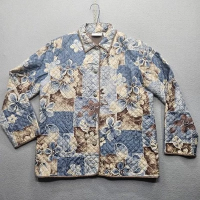 Chaqueta acolchada con botones Alfred Dunner para mujer talla pequeña azul beige marrón Foto 1 de 4