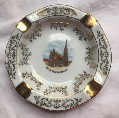 复古 WiEN STEPHANSDOM CATHEDRAL 烟灰缸 FlossBavaria 非常好 24K 金叶 — 第 1/4 张图片