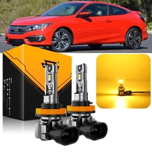AUXBEAM H11 H8 LED Fog Light Bulbs 3000K Amber Bright for Honda Civic 2006-2023 - Picture 1 of 12