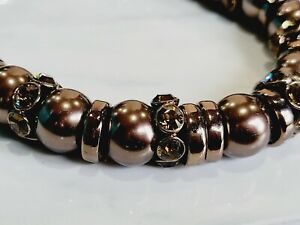Givenchy Chocolate Brown Pearl Swarovski Crystal Chain Necklace Retired Vintage