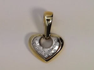 FANCY TWO TONE CUBIC ZIRCONIA "HEART PENDANT" ( 14 kt White & Yellow Gold )- - Picture 1 of 8