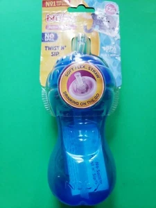 NUBY NO SPILL BLUE TWIST N' SIP BPA FREE 10 OZ CUP  SOFT FLEX STRAW NEW 12+ - Picture 1 of 8