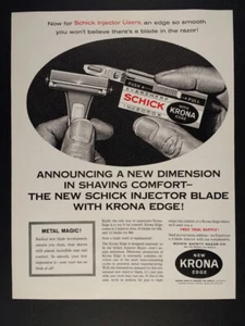 1961 Schick Safety Razor Krona Edge Injector Blade vintage print Ad - Picture 1 of 1