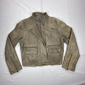 Banana Republic Women's XL Soft Leather Jacket Biker Full Zip Snap Button Beige - Picture 1 of 18
