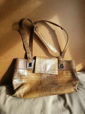 GENNYMADE IN ITALY Bolsa Feminina de Couro em Relevo Bronze Marrom. Suavemente Usada. - Imagem 1 de 4