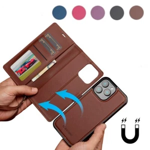 Removable Wallet Case Leather Flip Cover for iPhone 17/16/15/14/13/12/11/XR/SE/8 - Picture 1 of 37