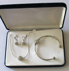 Crystal Ball Jewelry Set Necklace Pendant Earrings Bracelet Silver Toned Boxed