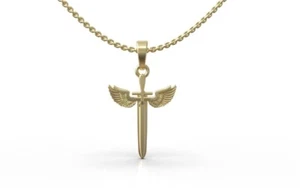 14K Massiv Gelbgold Heiliger Michael Schwert Anhänger - Unisex Schwert Charm Anhänger - Bild 1 von 3