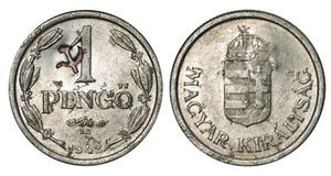UNGHERIA 1 Pengo 1942 - Contromarca Falce e Martello - Sickle Hammer Countermark - Picture 1 of 1