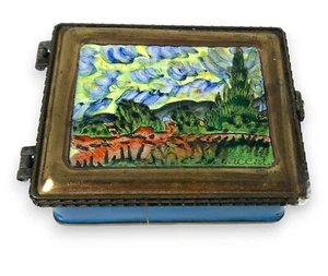 Vincent Van Gough STARRY NIGHT Enamel Box Kelvin Chen Hinged Trinket Jewelry - Picture 1 of 9