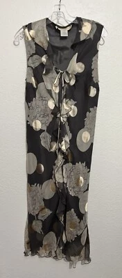 Maxi Vestido Talla 10 Y2K Seda Con Cordones Cuello Volantes Sin Mangas Oscuro Coqueta Hada Foto 1 de 4