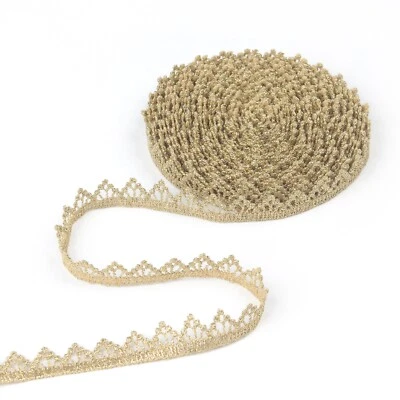 Cinta de ganchillo vintage con adornos de encaje dorado de 10 yardas encaje dorado artesanal para coser Foto 1 de 4