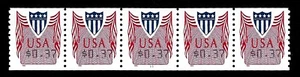 USA, SCOTT # CVP33, MNH COIL STRIP OF 5 PNC # A11, 37¢ COMPUTER VENDED SHIELD - Picture 1 of 1