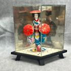 Vtg OMC Japanese Geisha Doll in Small Glass Display 4in