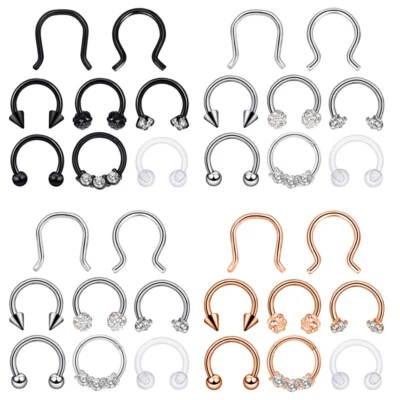 8Pcs Nose Ring Hoop Septum Clicker Rings Surgical Steel Earring Body Jewelry 16G - Image 1 of 4