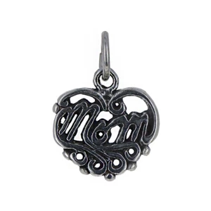 Sterling Silver, Mom Heart Charm, Silver Charm, Mom Charm, 925, Bracelet Charm - Picture 1 of 2