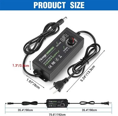 3V-12V 5A 60W Adjustable Power Supply with LED Display, Variable DC PWR Supply - Image 1 of 2