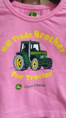 John Deere girls pink long sleeve top w/WILL TRADE BROTHER FOR TRACTOR size 6X - Image 1 of 2