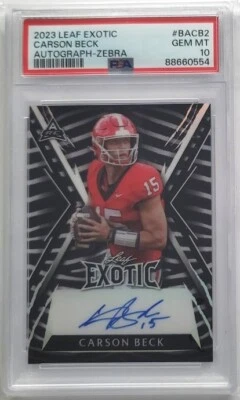 2023 Leaf Exotic Carson Beck Autograph Zebra /5 #BACB2 PSA 10 - Image 1 of 2