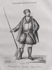 PITTALUGA LITHOGRAPHIE COSTUME SARDAIGNE ITALIE 1826 CHASSEUR OZIERI BOURGEOIS - Picture 1 of 2