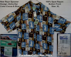 NEU REYN SPOONER SCHÖNER ALOHA BAR KAKAO UND BLAU GESPONNENER VISKOSE GRÖSSE XL - Bild 1 von 8