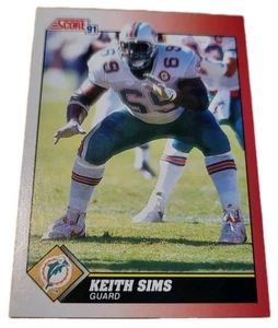 Tarjeta de fútbol americano 1991 Score #169 Keith Sims Miami Dolphins (O7 - Imagen 1 de 2