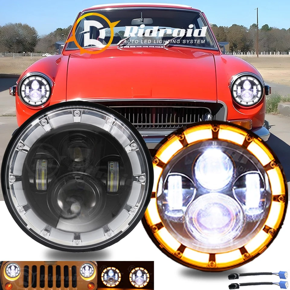 2PCS 7" Round LED Halo Headlights Turn Signal For MG MGB 1969-1980 Midget 70-79 Foto 1 de 4