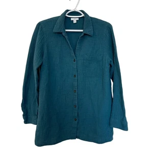 J Jill Gaze Cotton Button Up Top Size M Teal Blue Coastal Casual Lightweight - Bild 1 von 11