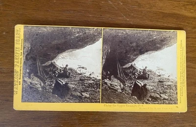 1867 WATKINS STEREOVIEW ТИХООКЕАНСКОЕ ПОБЕРЕЖЬЕ Under The Upper Yosemite Fall Man Camp - Изображение 1 из 4
