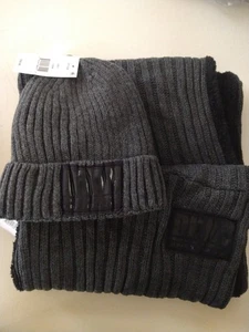 DKNY special BUNDLE. Infinity Fleece scarf hat beenie set Gray/BLACK.  - Picture 1 of 24