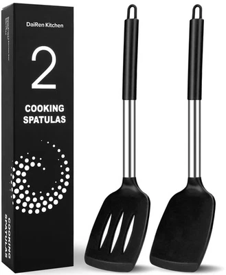 Pack de 2 espátulas giratorias de silicona, utensilios de cocina de acero inoxidable sin BPA, H... Foto 1 de 4