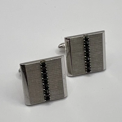 Gemelos Swank vintage cuadrados tono plata piedra negra Foto 1 de 4