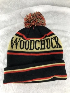 Woodchuck Hard Cider Hat Cap Snap Back Black Red Gold Pom Knit Advertising Mens - Picture 1 of 4